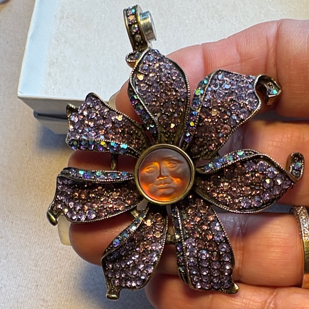 Kirks Folly Purple Crystals and Orange/Purple Full Moon Face Charm